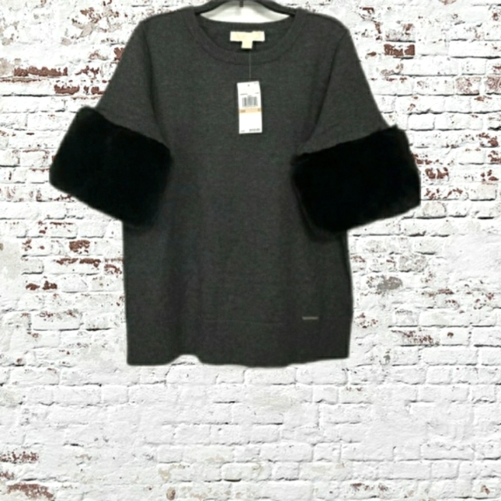 MICHAEL KORS BRAND NEW FUR TRIMMED SWEATER SMALL